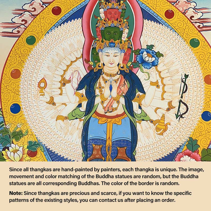 Pintura Thangka tibetana con Buddha Stones , amarillo, Dios de la Riqueza, Tara Avalokitesvara verde, decoración hecha a mano, caja ciega (estilo aleatorio) - Avalokitesvara de los Mil Brazos (estilo Thangka aleatorio, comuníquese con el servicio de atención al cliente para ver los estilos disponibles) - image 5