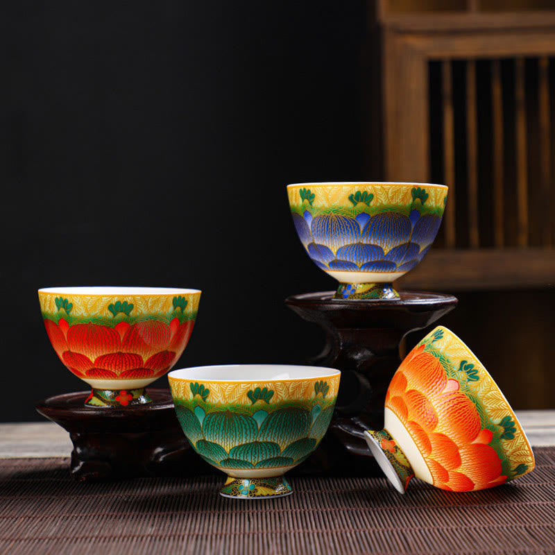 Tazas de té de flor de taza de té de cerámica de loto de Buddha Stones 100ml