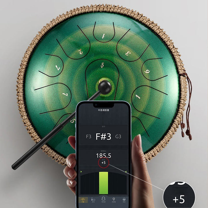 Tambor de lengüeta de acero Buddha Stones, sanación sonora, meditación consciente, batería de 15 notas, instrumento de percusión de 14 pulgadas - image 3