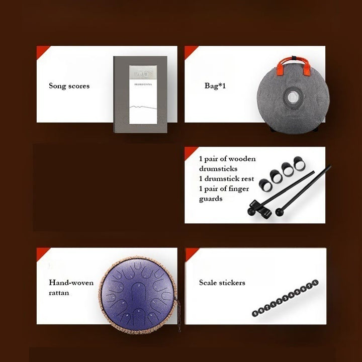 Tambor de lengüeta de acero Buddha Stones, sanación sonora, meditación consciente, batería de 15 notas, instrumento de percusión de 14 pulgadas - image 15