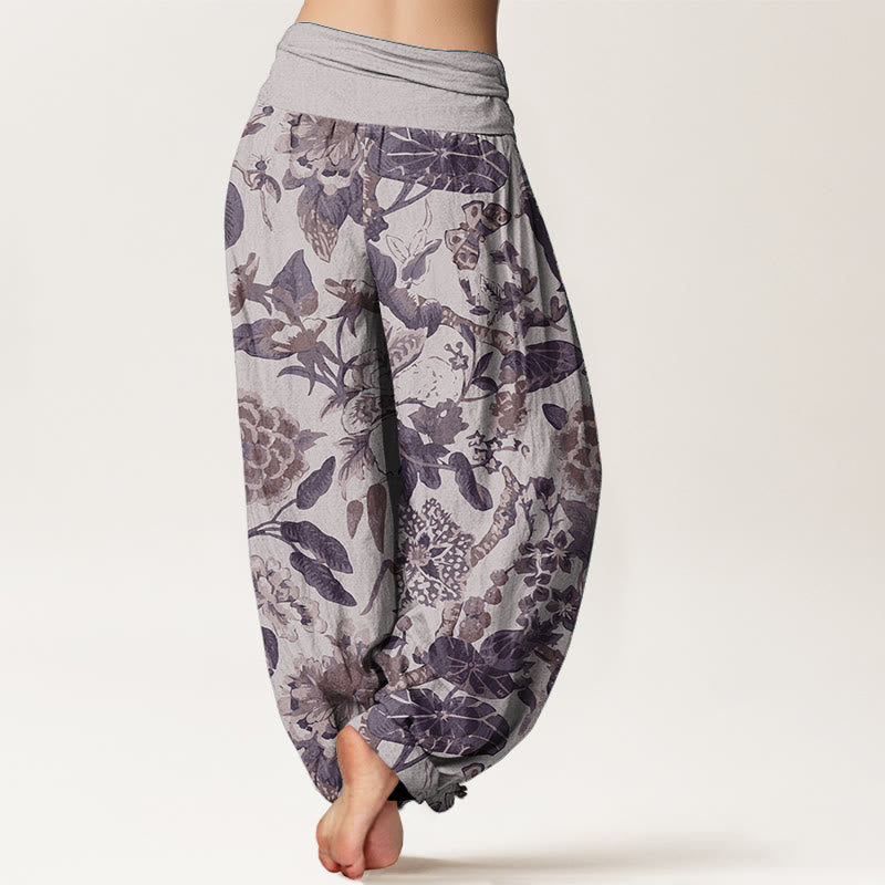 Pantalones Buddha Stones de algodón puro con estampado de peonías y hojas de loto para mujer, cintura elástica - image 8
