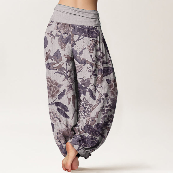 Pantalones Buddha Stones de algodón puro con estampado de peonías y hojas de loto para mujer, cintura elástica - image 8