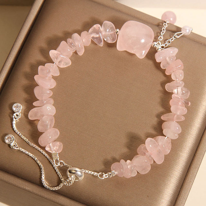 Pulsera relajante con cabeza de gato de piedra de grava de ágata de cristal rosa natural de Buddha Stones - image 3