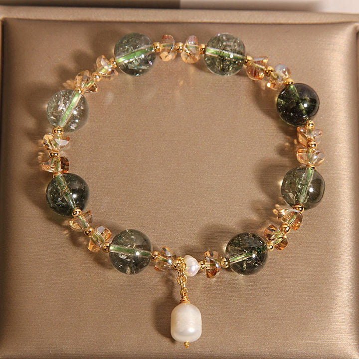 Pulsera de confianza con Buddha Stones, perla fantasma verde natural, grava y cristal