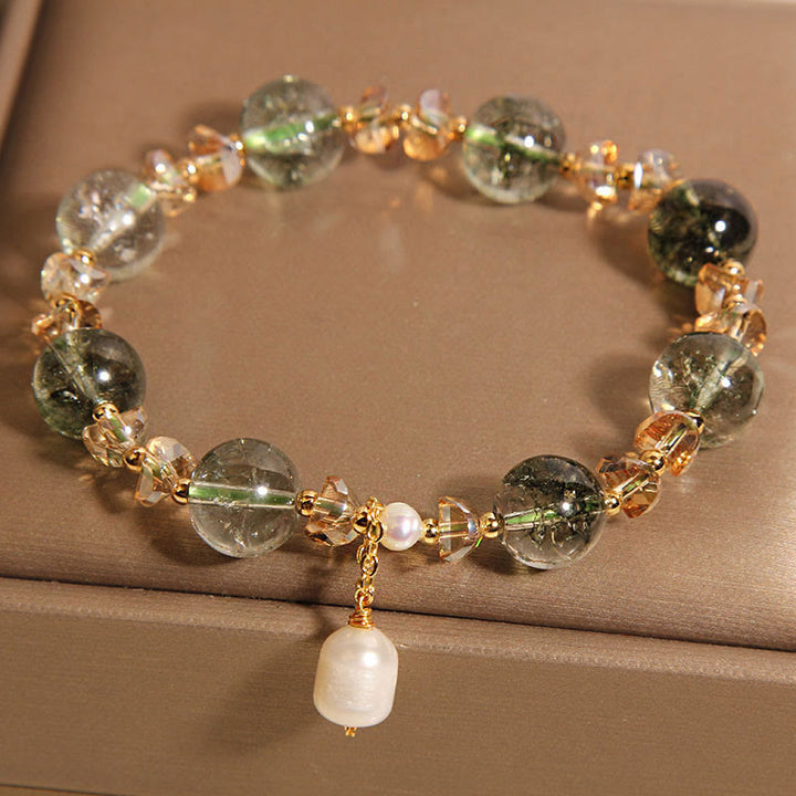 Pulsera de confianza con Buddha Stones, perla fantasma verde natural, grava y cristal