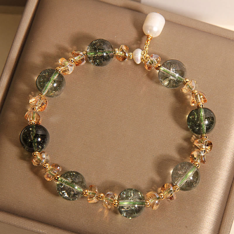 Pulsera de confianza con Buddha Stones, perla fantasma verde natural, grava y cristal