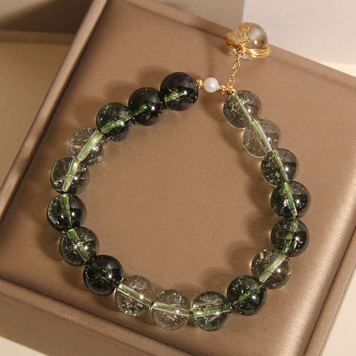 Pulsera de la suerte de cristal fantasma verde natural con Buddha Stones
