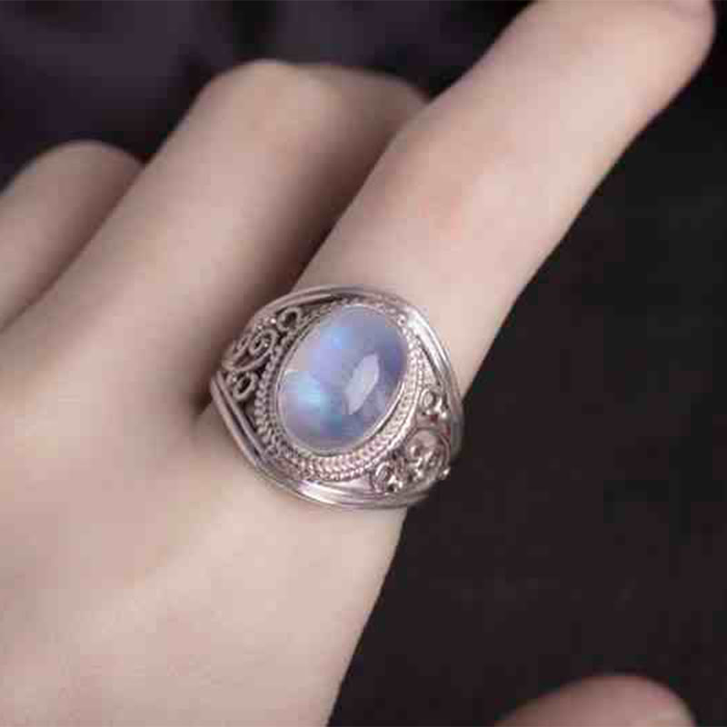 Anillo ajustable curativo de piedra lunar natural hecho a mano en plata de ley 925 con Buddha Stones - image 13