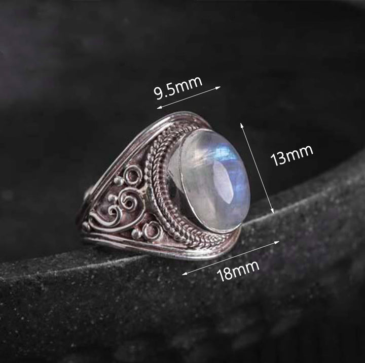 Anillo ajustable curativo de piedra lunar natural hecho a mano en plata de ley 925 con Buddha Stones - image 14