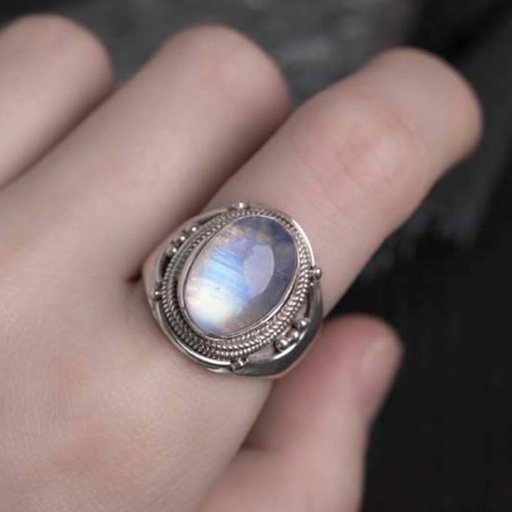 Anillo ajustable curativo de piedra lunar natural hecho a mano en plata de ley 925 con Buddha Stones - image 3