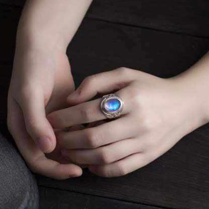 Anillo ajustable curativo de piedra lunar natural hecho a mano en plata de ley 925 con Buddha Stones - image 5