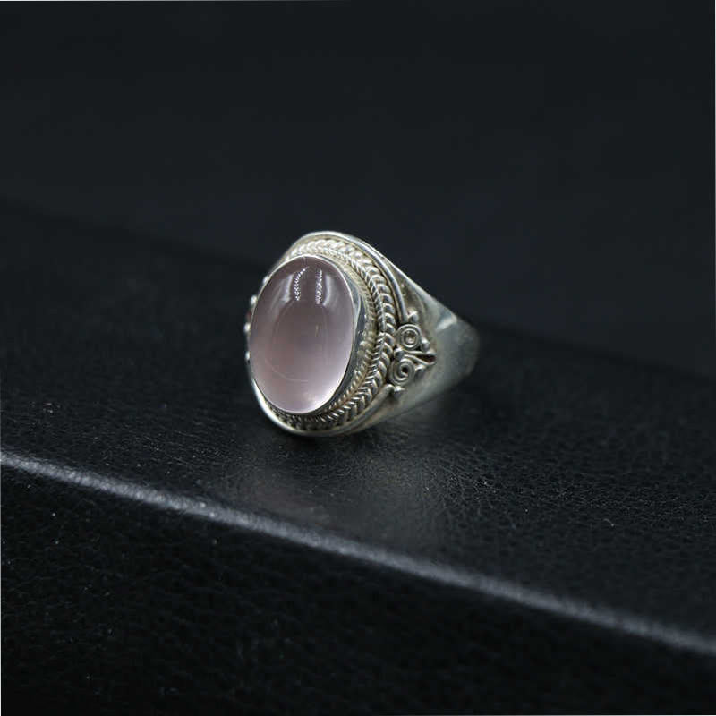 Anillo ajustable de energía amorosa de cuarzo rosa natural hecho a mano en plata de ley 925 con Buddha Stones - US5-US15 (ajustable) - image 0