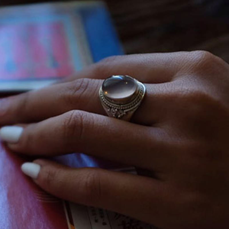 Anillo ajustable de energía amorosa de cuarzo rosa natural hecho a mano en plata de ley 925 con Buddha Stones - image 10