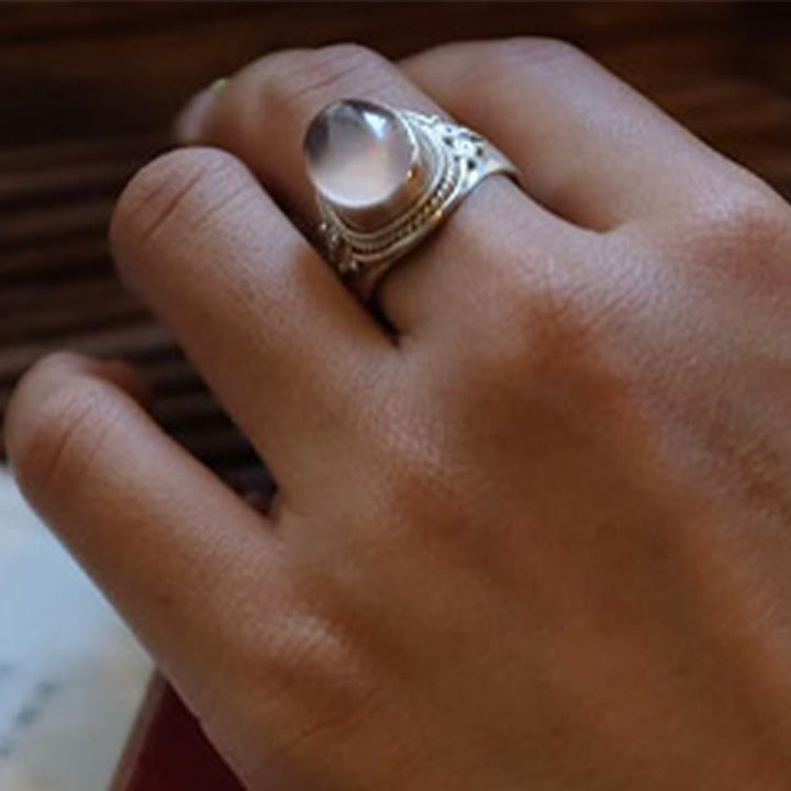 Anillo ajustable de energía amorosa de cuarzo rosa natural hecho a mano en plata de ley 925 con Buddha Stones - image 12