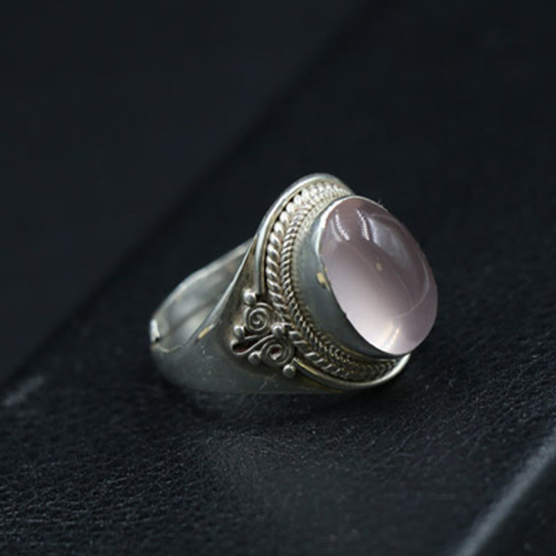 Anillo ajustable de energía amorosa de cuarzo rosa natural hecho a mano en plata de ley 925 con Buddha Stones - image 1