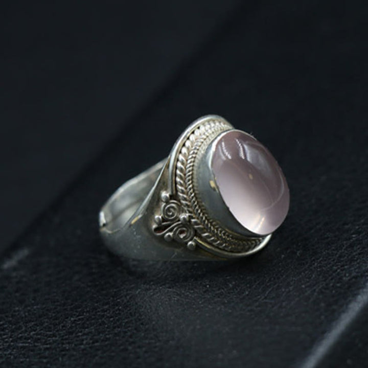 Anillo ajustable de energía amorosa de cuarzo rosa natural hecho a mano en plata de ley 925 con Buddha Stones - image 1