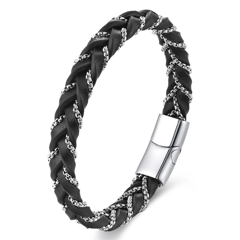 Pulsera de cuero trenzado con diseño sencillo de Buddha Stones , acero de titanio y hebilla de piel.