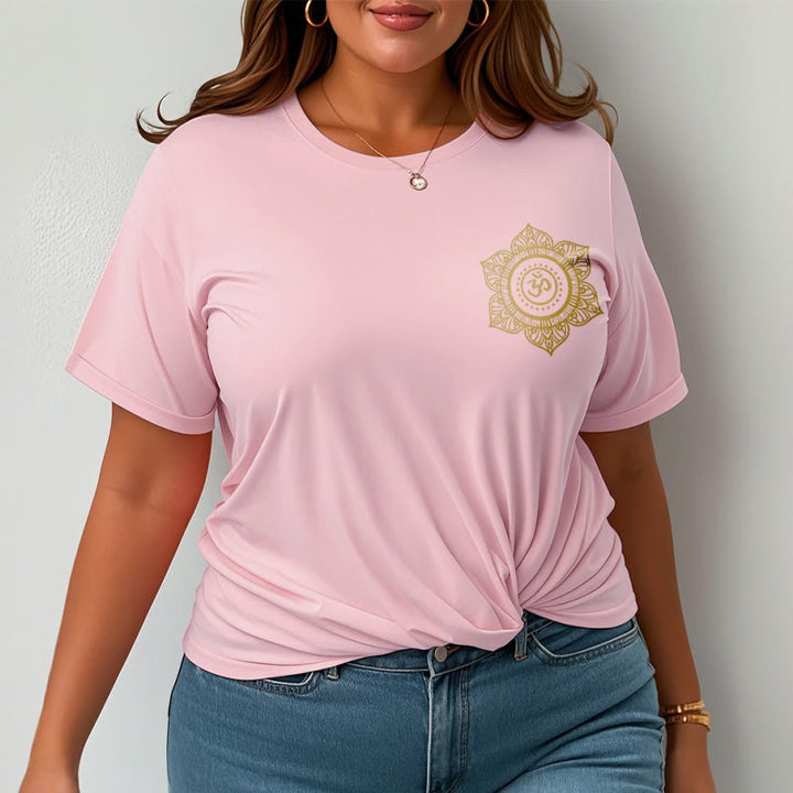 Camiseta con estampado OM de mandala dorado y Buddha Stones - image 13