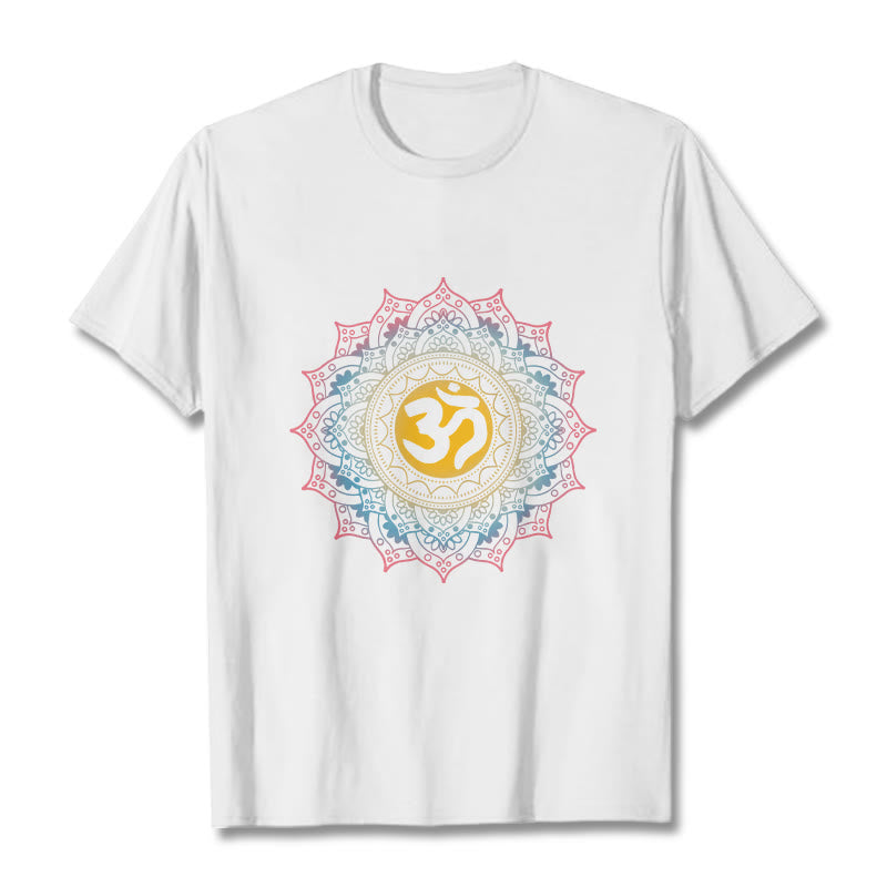 Camiseta con estampado OM de mandala con degradado de color y Buddha Stones - Blanco - 2XL - image 5