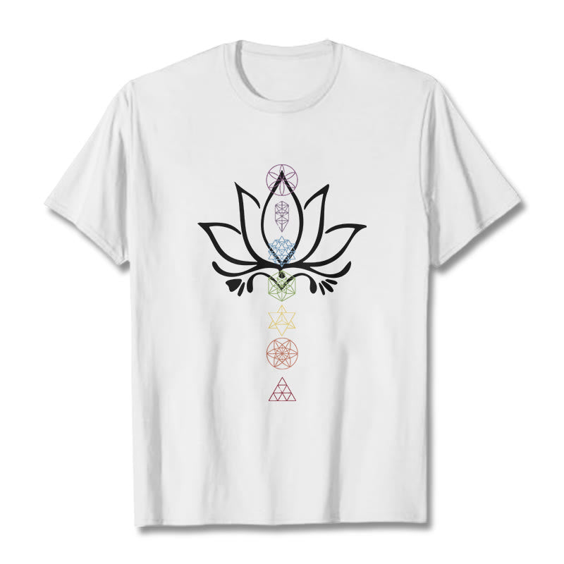 Camiseta de geometría sagrada con Buddha Stones y loto - Blanco - 2XL - image 6