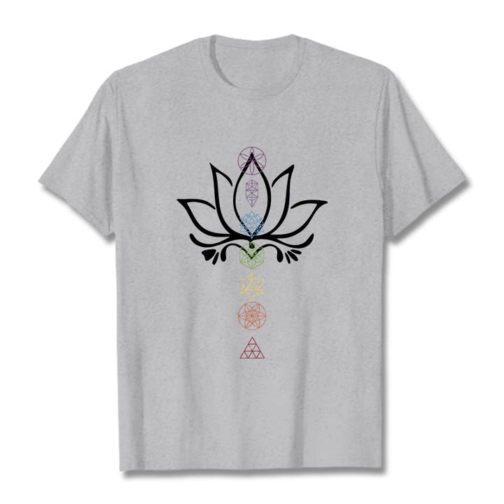 Camiseta de geometría sagrada con Buddha Stones y loto - Gris claro - 2XL - image 20