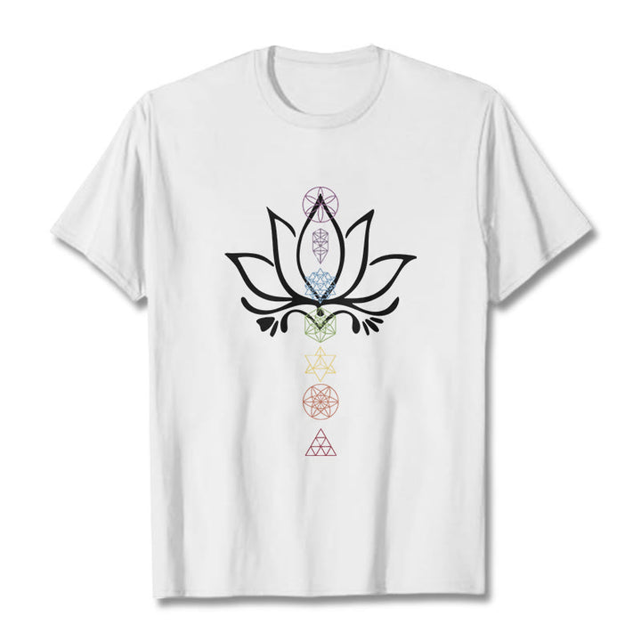 Camiseta de geometría sagrada con Buddha Stones y loto - Blanco - 2XL - image 5