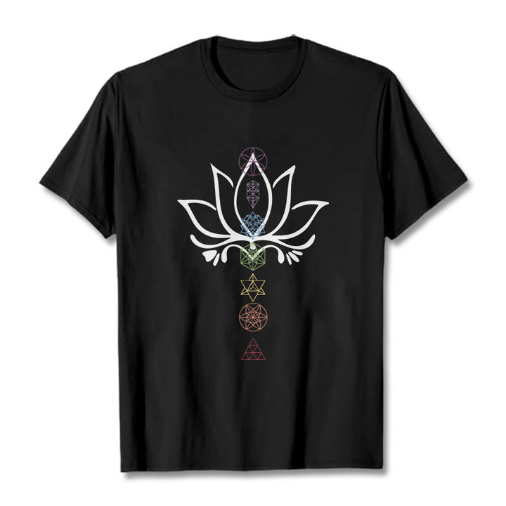 Camiseta de geometría sagrada con Buddha Stones y loto - Negro - 2XL - image 0