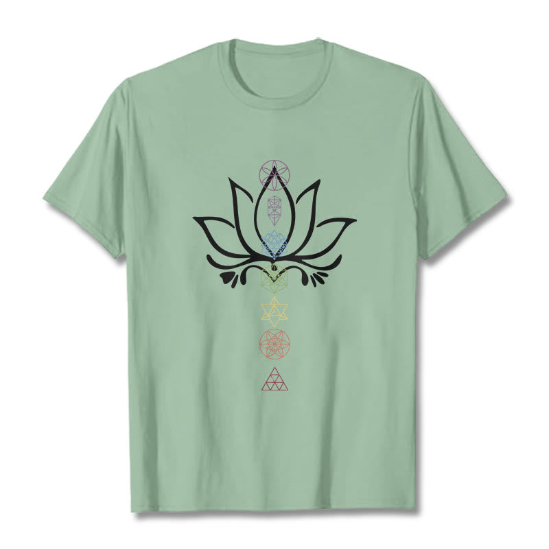 Camiseta de geometría sagrada con Buddha Stones y loto - Verde pálido - 2XL - image 14