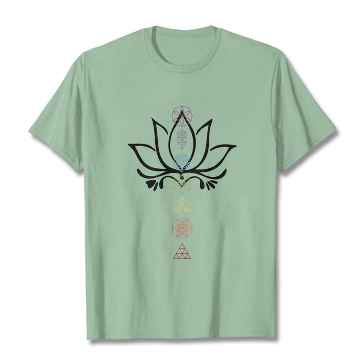 Camiseta de geometría sagrada con Buddha Stones y loto - Verde pálido - 2XL - image 14