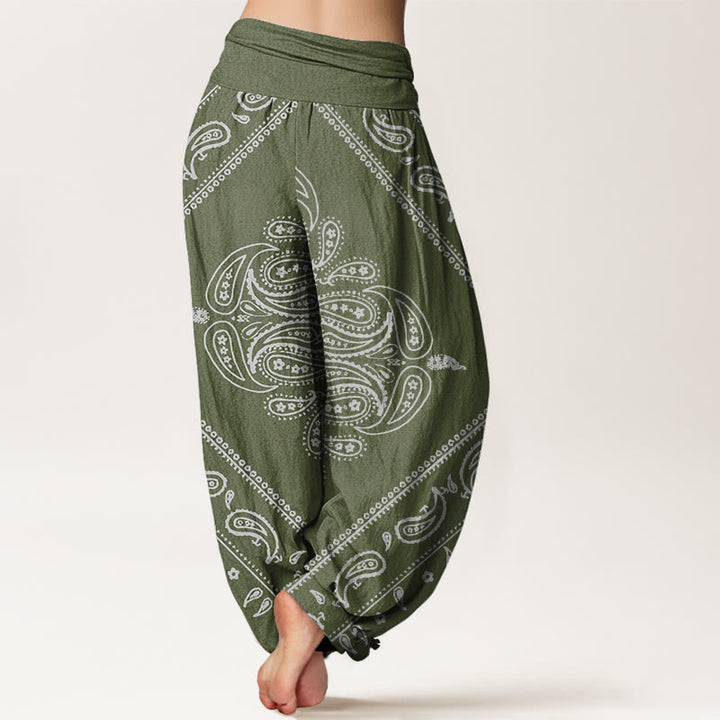 Pantalones bombachos de cintura elástica para mujer, de algodón, estilo casual, con estampado floral de hojas y cachemir , de Buddha Stones. - image 5