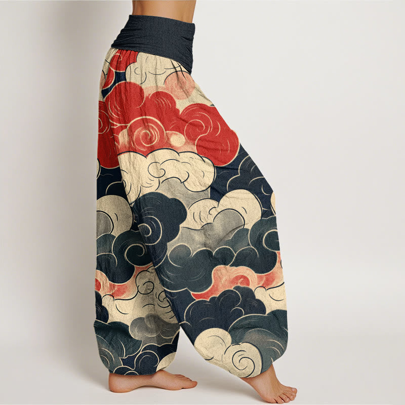 Pantalones bombachos de cintura elástica para mujer, de algodón, estilo casual, con estampado de nubes auspiciosas y Buddha Stones. - image 1