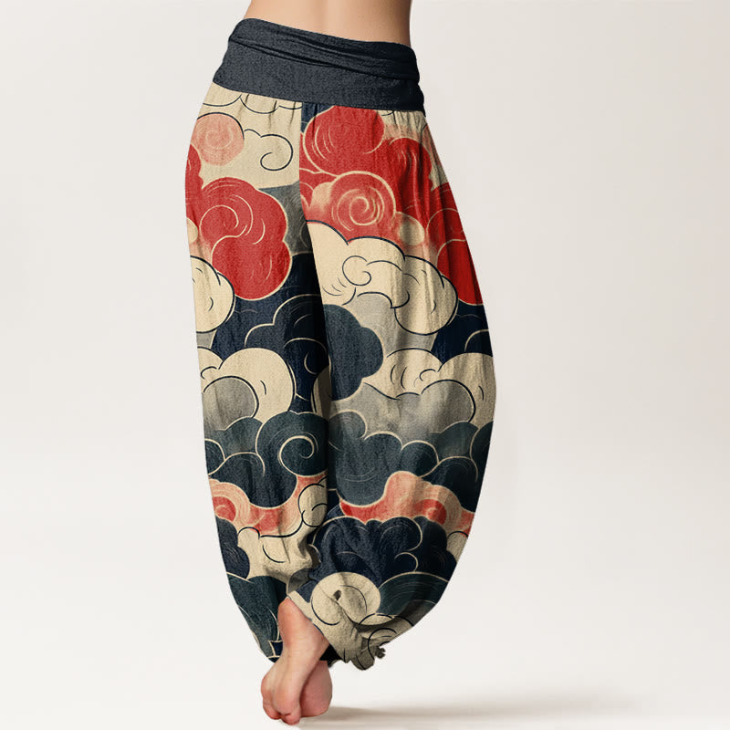 Pantalones bombachos de cintura elástica para mujer, de algodón, estilo casual, con estampado de nubes auspiciosas y Buddha Stones. - image 2