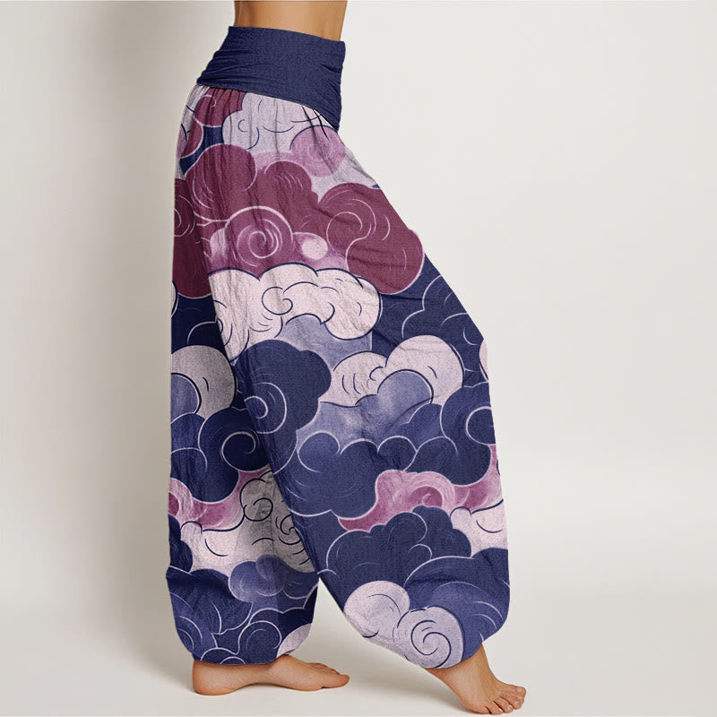 Pantalones bombachos de cintura elástica para mujer, de algodón, estilo casual, con estampado de nubes auspiciosas y Buddha Stones. - image 5