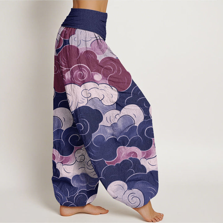 Pantalones bombachos de cintura elástica para mujer, de algodón, estilo casual, con estampado de nubes auspiciosas y Buddha Stones. - image 5