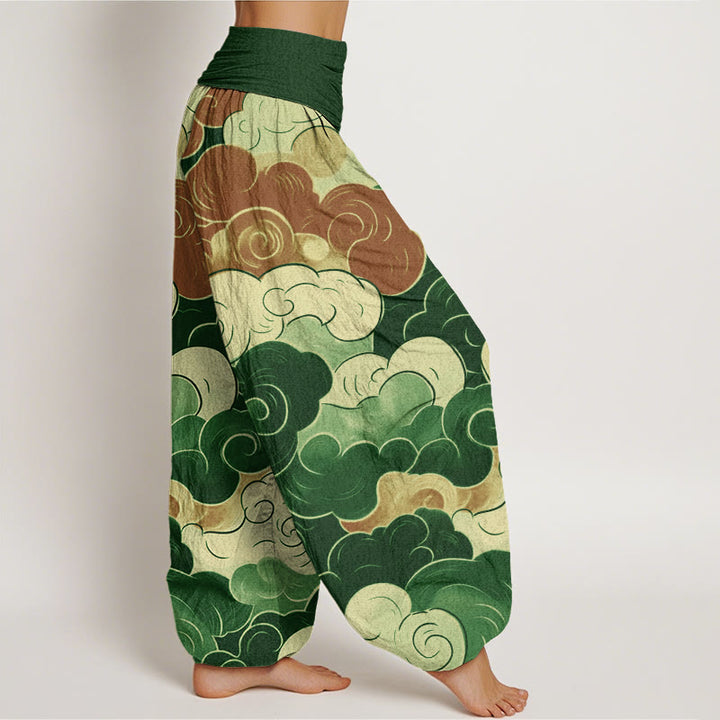 Pantalones bombachos de cintura elástica para mujer, de algodón, estilo casual, con estampado de nubes auspiciosas y Buddha Stones. - image 8