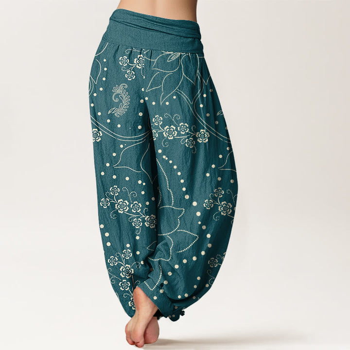 Pantalones harén informales con estampado de hojas y flores grandes de Buddha Stones para mujer, con cintura elástica - image 7