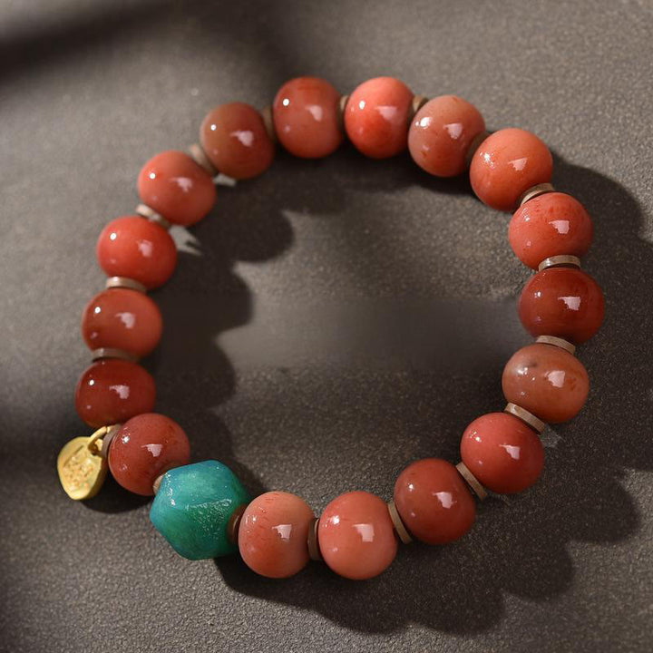 Pulsera de la suerte con borlas de hueso de camello tibetano vintage con Buddha Stones