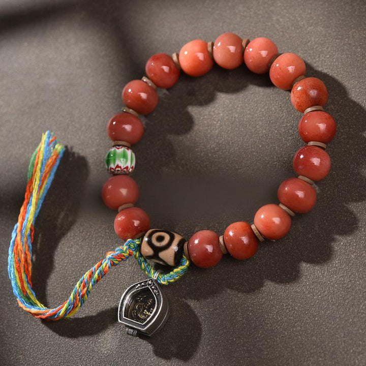Pulsera de la suerte con borlas de hueso de camello tibetano vintage con Buddha Stones