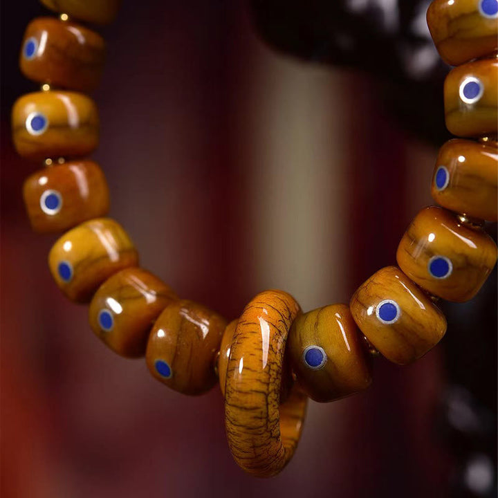 Pulsera de cuerda trenzada con cuentas de hueso tibetano vintage de Buddha Stones , lazurita y lapislázuli - image 4