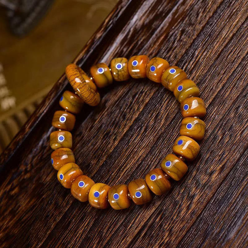 Pulsera de cuerda trenzada con cuentas de hueso tibetano vintage de Buddha Stones , lazurita y lapislázuli - image 1