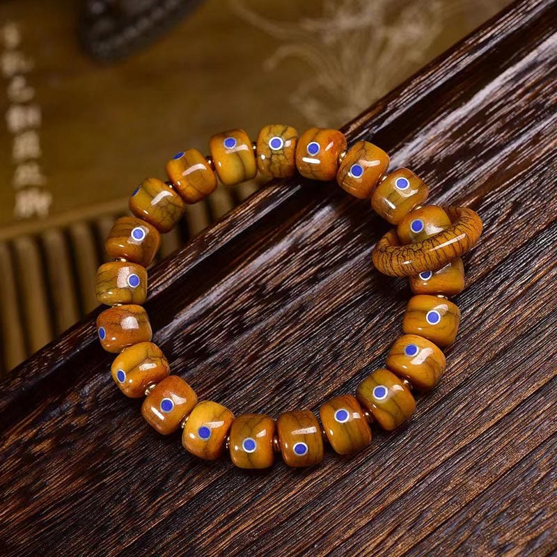 Pulsera de cuerda trenzada con cuentas de hueso tibetano vintage de Buddha Stones , lazurita y lapislázuli - Tamaño de la cuenta: 0,47 x 0,35 pulgadas (1,2 x 0,9 cm) - image 0