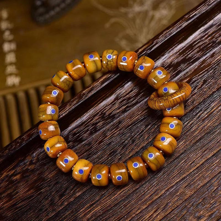 Pulsera de cuerda trenzada con cuentas de hueso tibetano vintage de Buddha Stones , lazurita y lapislázuli - Tamaño de la cuenta: 0,47 x 0,35 pulgadas (1,2 x 0,9 cm) - image 0