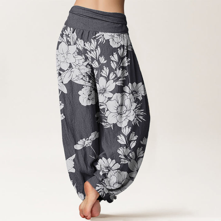 Pantalones Buddha Stones de algodón puro con diseño de hojas de peonía y cintura elástica para mujer - image 2