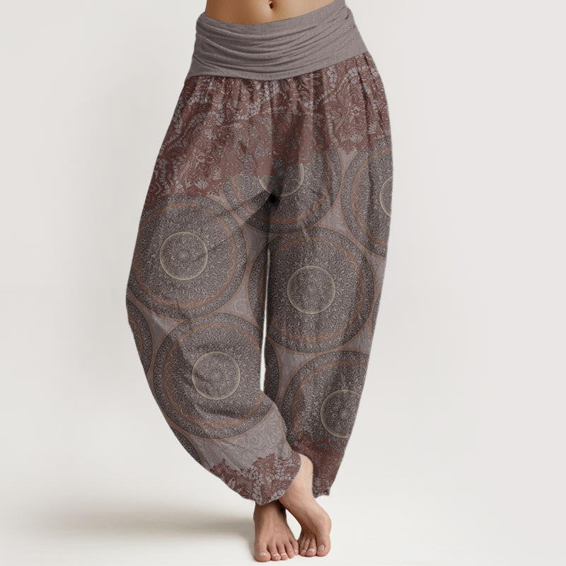 Buddha Stones harén de algodón puro con diseño de brújula y flores para mujer, estilo casual, con cintura elástica
