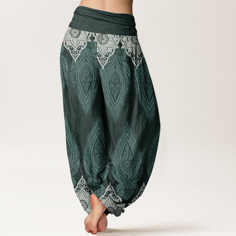Pantalones Buddha Stones de algodón puro con diseño floral y plumas para mujer, cintura elástica - image 7