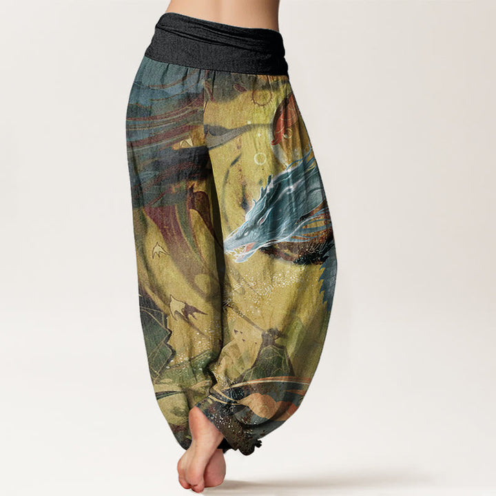 Pantalones Buddha Stones de algodón puro con diseño de nubes auspiciosas y dragón para mujer, con cintura elástica