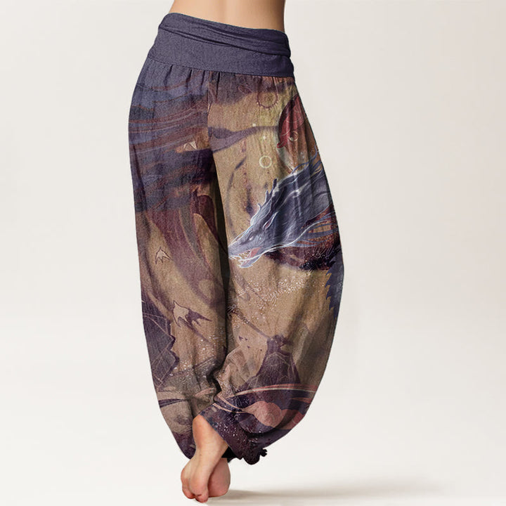 Pantalones Buddha Stones de algodón puro con diseño de nubes auspiciosas y dragón para mujer, con cintura elástica