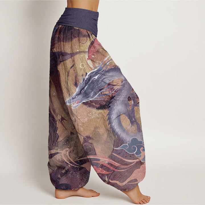 Pantalones Buddha Stones de algodón puro con diseño de nubes auspiciosas y dragón para mujer, con cintura elástica
