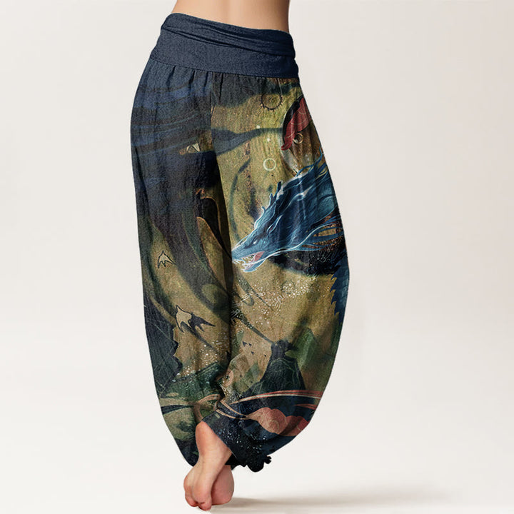 Pantalones Buddha Stones de algodón puro con diseño de nubes auspiciosas y dragón para mujer, con cintura elástica
