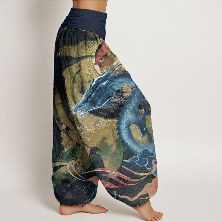 Pantalones Buddha Stones de algodón puro con diseño de nubes auspiciosas y dragón para mujer, con cintura elástica